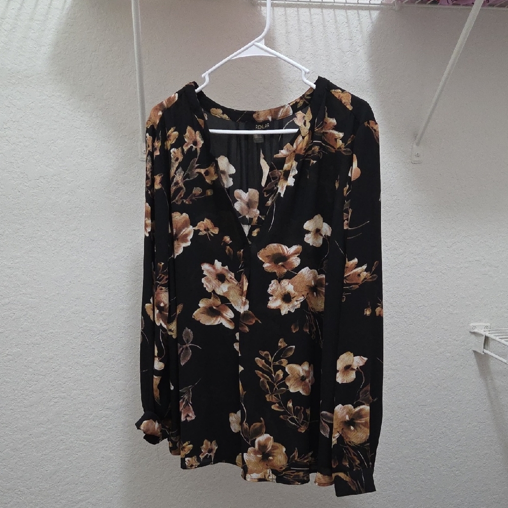 Renuar Black Floral Blouse